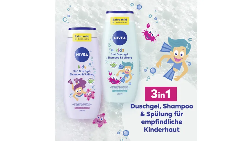 NIVEA kids 3in1 Duschgel Shampoo & Spülung Bezaubernder Beerenduft 250 ml