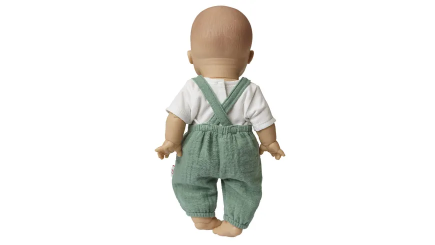 Heless - Puppen-Latzhose aus 100 % Bio-Baumwolle, salbeigrün, mit weißem T-Shirt, 2-teilig, Gr. 35-45 cm