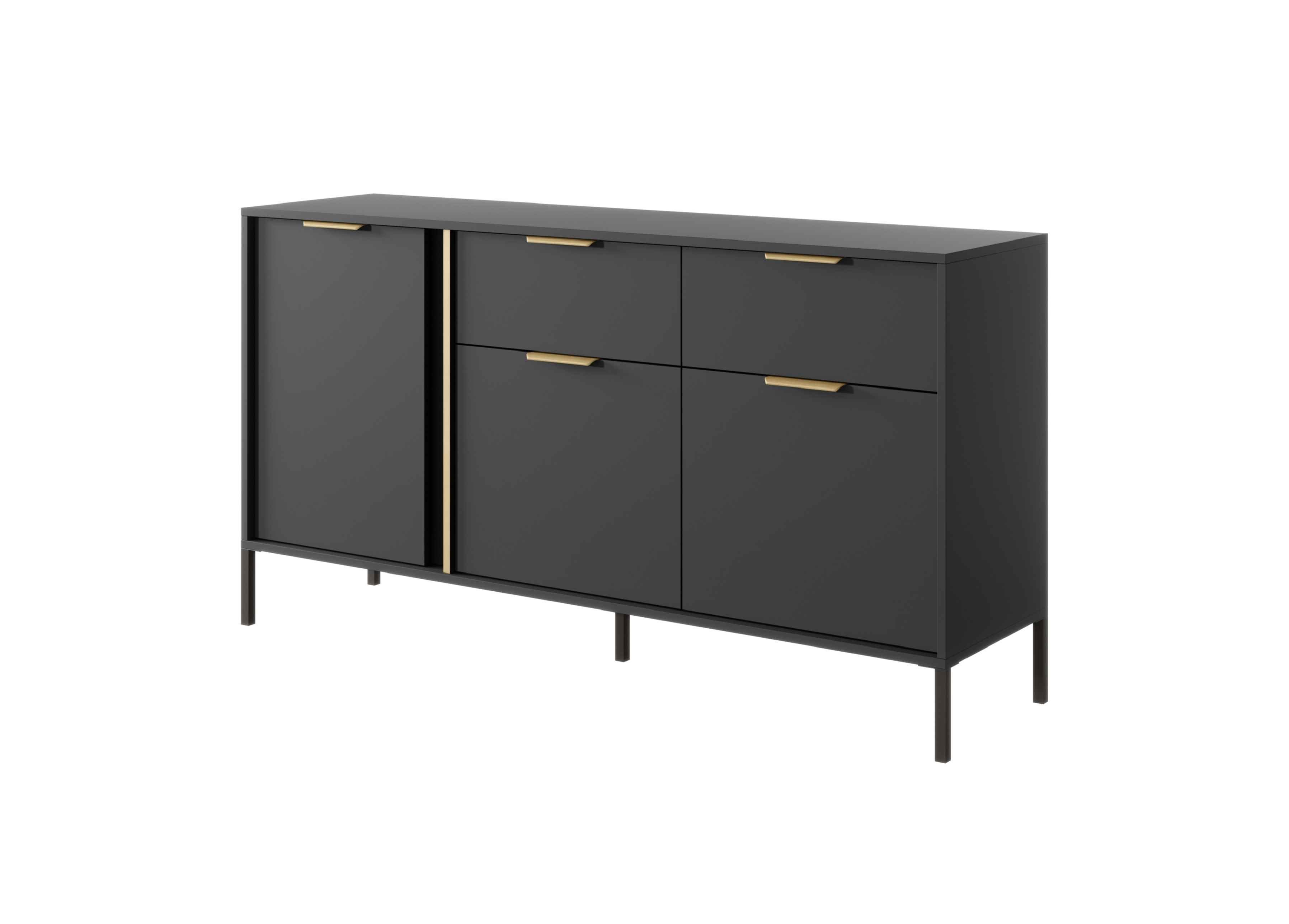 Furnix Highboard LARSONS 153 3D2S B Wohnzimmerkommode Flügeltüren Gestell Anthrazit, B153,1 x H81,4 x T39,5 cm, Metallfüße