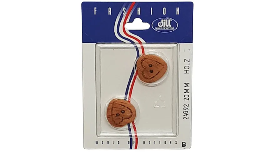 Dill 2-loch-Holzknopf mit Herzmotiv Ø 20mm 2er Pack natur