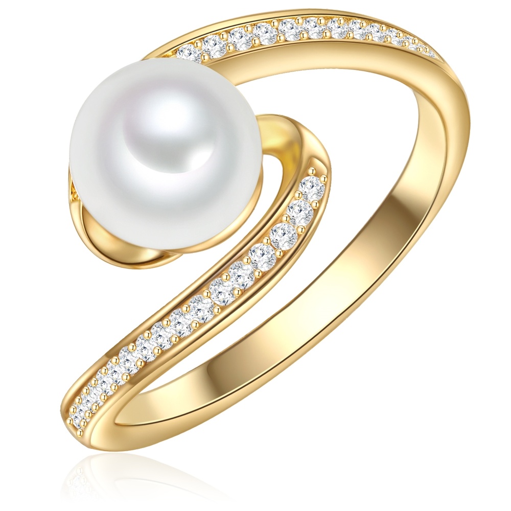 Valero Pearls Bague Argent sterling Oxyde de zirconium (CZ) Perle de culture d'eau douce en Or  Bague