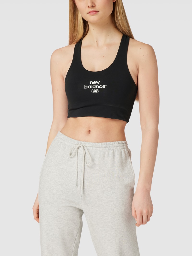 Crop Top mit Label-Print in schwarz