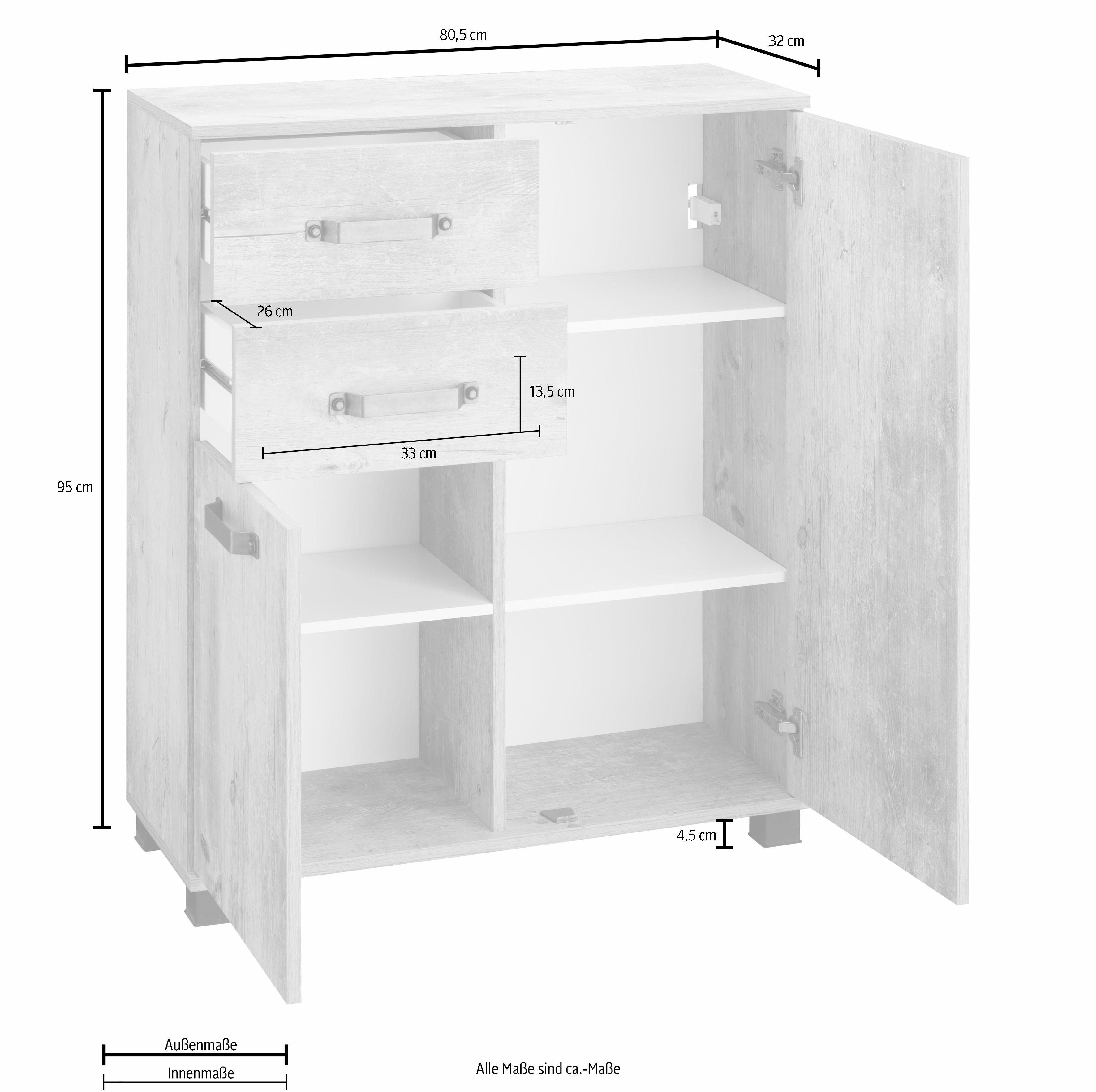 Schildmeyer Badkommode Milan, Breite 80,5 cm, mit 2 Türen, 2 Schubladen & Metallgriffen