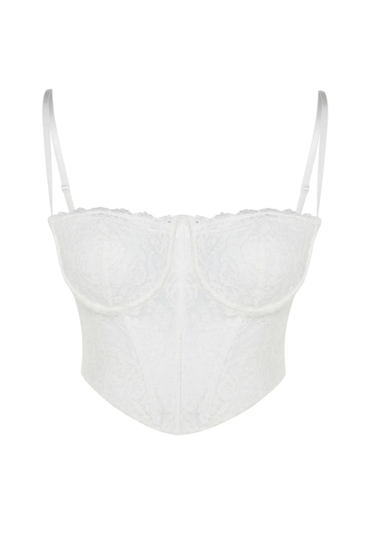 Trendyol Collection  Ecrufarbenes, bauchfreies, gefüttertes Korsett mit detailliertem Spitzen-Bustier TPRAW23BS00062