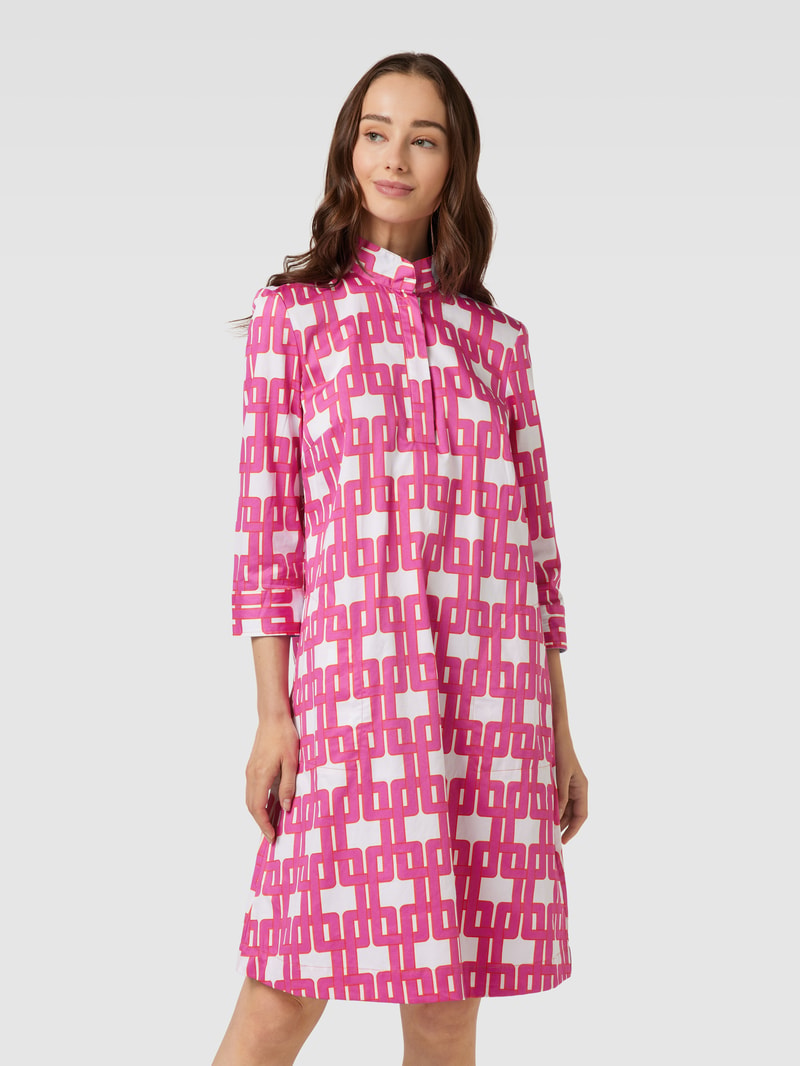 Hemdblusenkleid aus Baumwolle mit Allover-Print in fuchsia