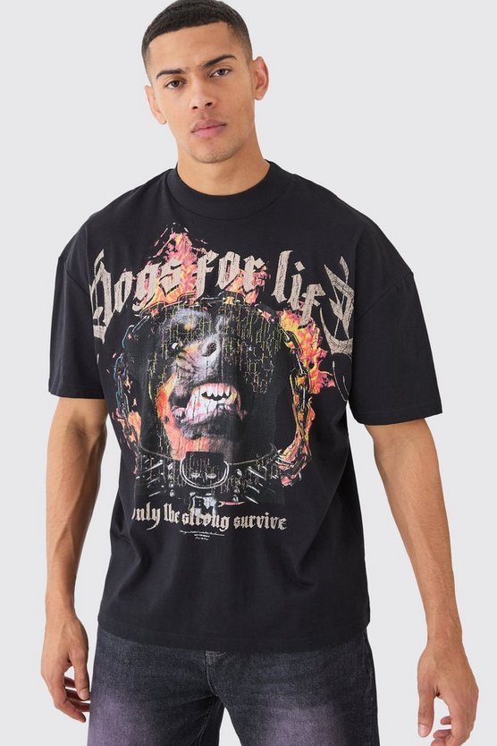 Zerrissenes Oversize T-Shirt mit Hunde-Print