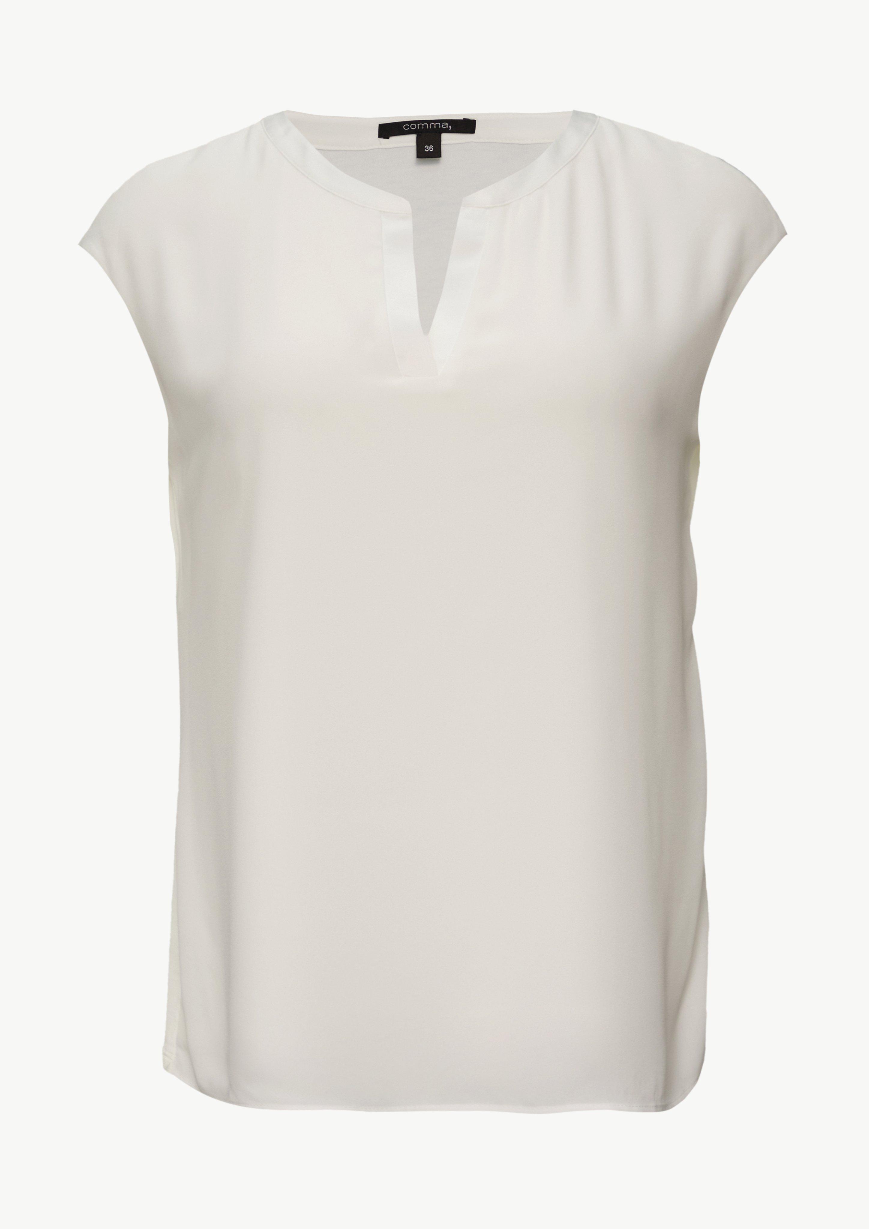Blusenshirt mit Tunika-Ausschnitt und Satinblende - weiß
