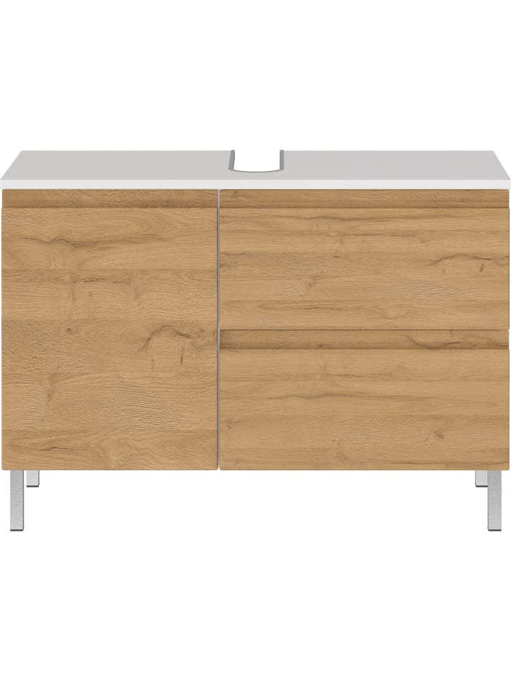 KADIMA DESIGN Waschbeckenunterschrank, Weiß-Eiche, 80x34x56 cm, Chromfüße, Stauraum günstig kaufen onesize