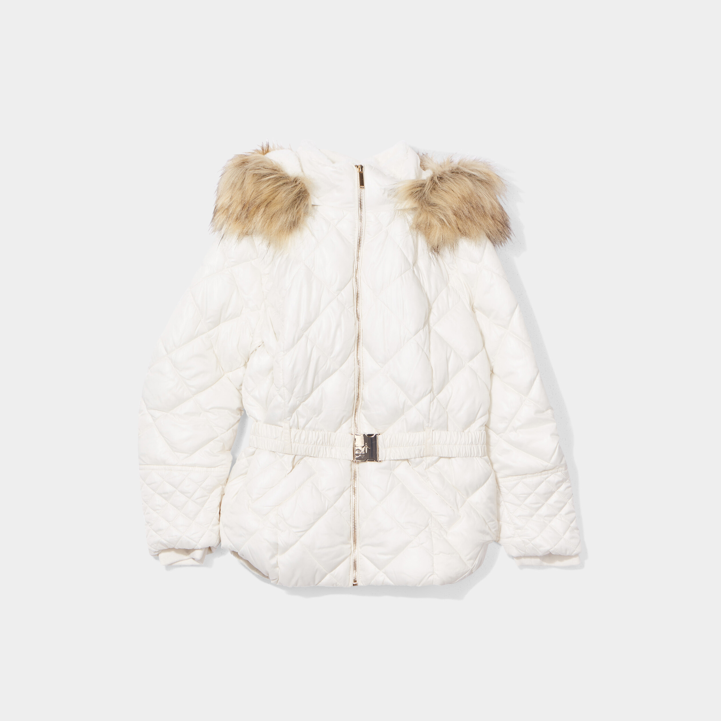 Doudoune matelassée ceinture et capuche beige femme | La Halle