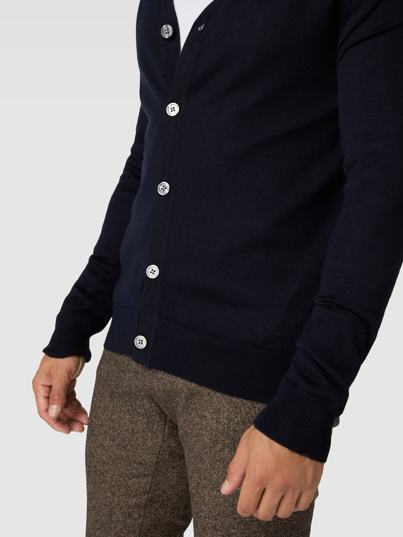 Strickjacke mit V-Ausschnitt und Knopfleiste in marineblau