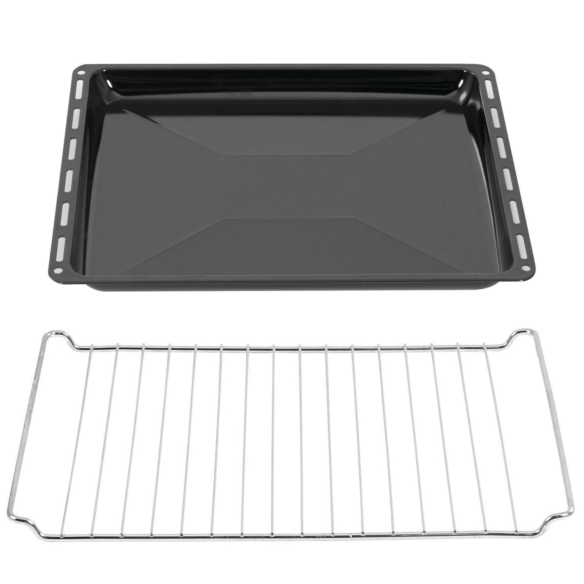 ICQN Backblech 422 x 375 x 25 mm, Emaille, (Set mit Backofenrost, 2-St., 422x25 mit Gitter), Fettpfanne und Verchromt Backofenrost für Backofen & Herd