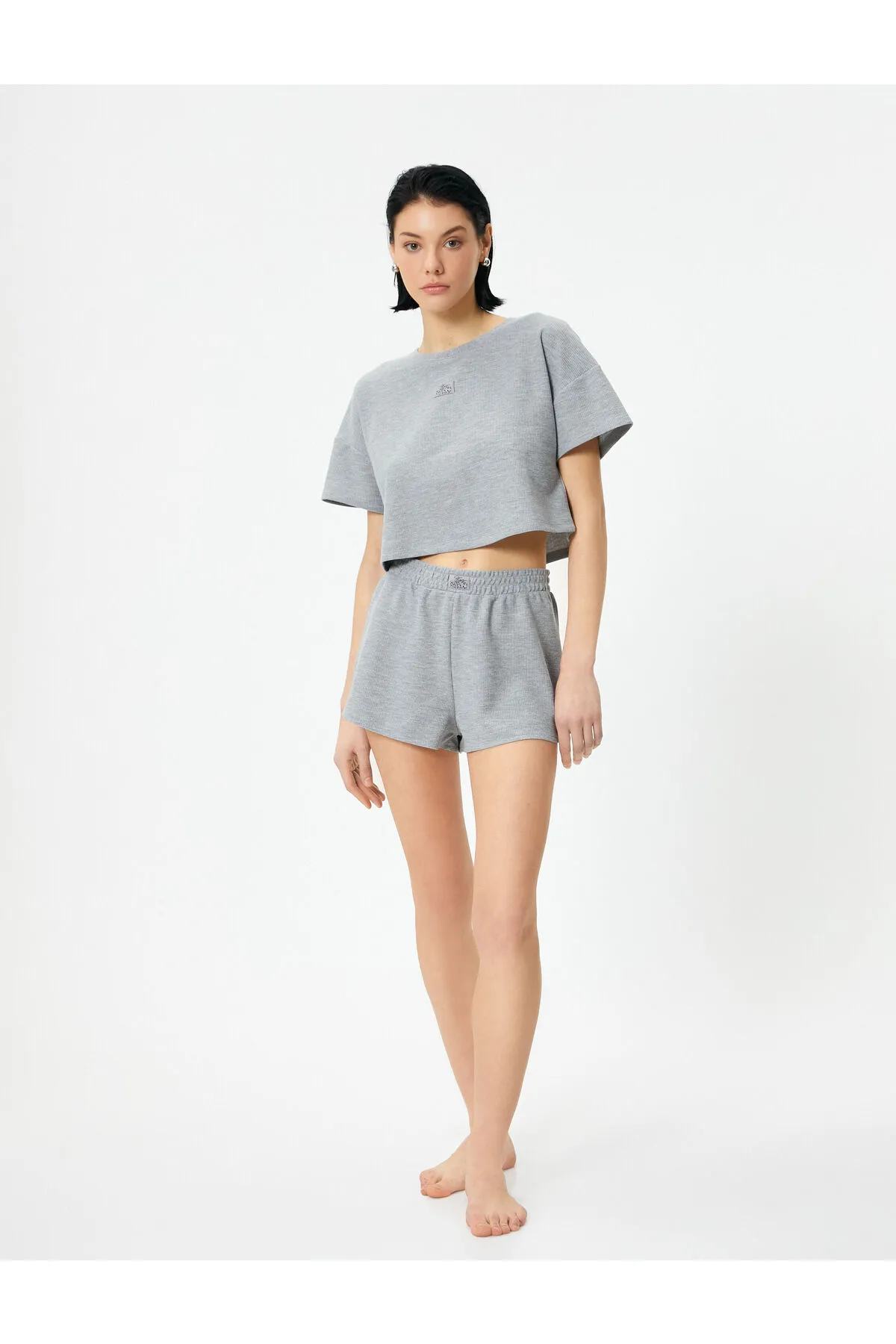 Koton  Pyjamahose Shorts Elastische Taille Label Detail Strukturiert