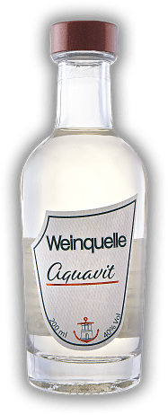 Weinquelle Aquavit 0,2 Liter Weinquelle Aquavit 0,2 Liter Ein ausgewogener klarer Aquavit mit einer für Hamburg typischen Kümmelnote. 0,2	 Liter - Vol 40%