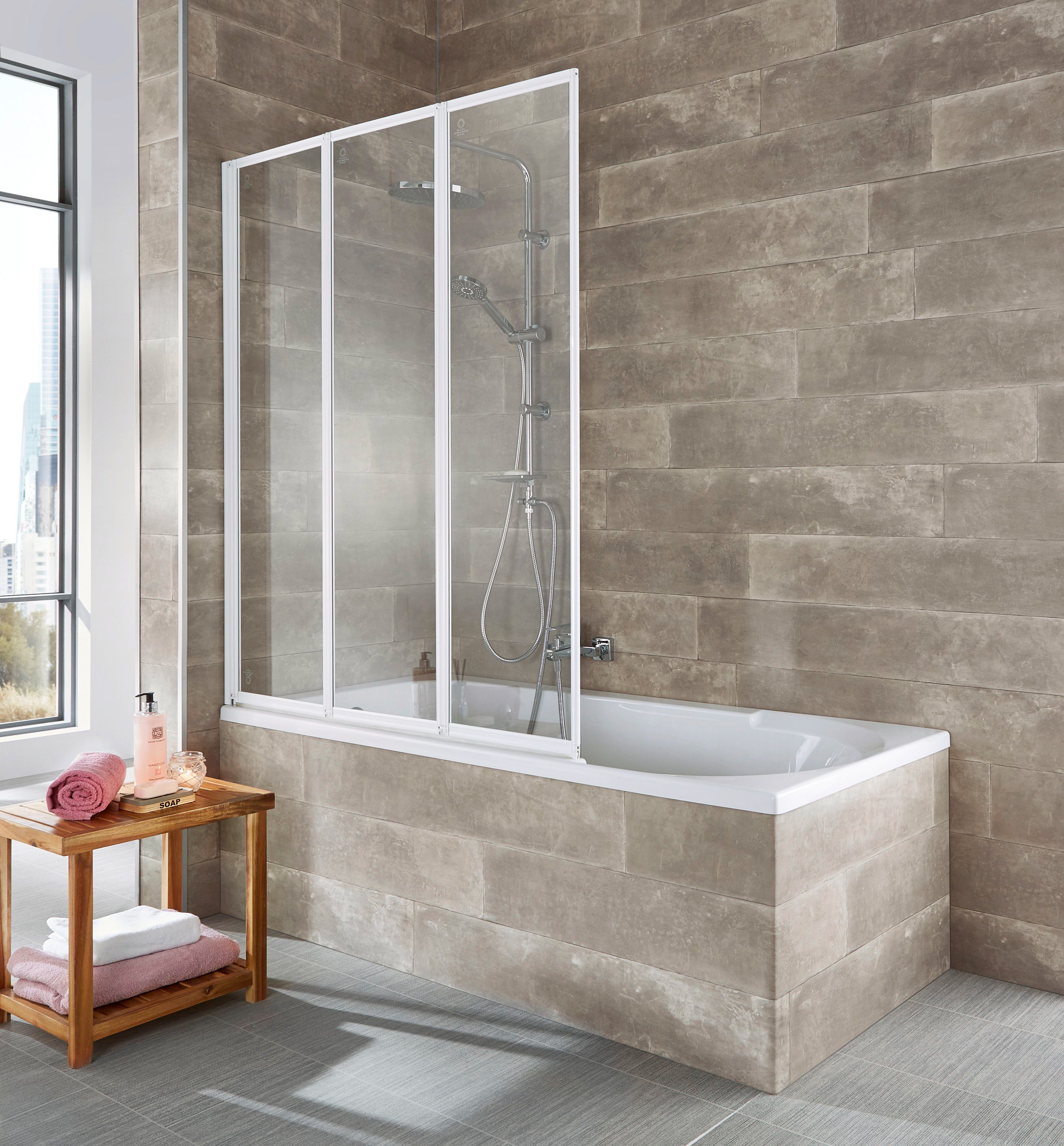 welltime Badewannenaufsatz Nassau, Einscheibensicherheitsglas, (3 tlg), Badewannenfaltwand, Spritzschutzwand für Badewanne, Glaswand