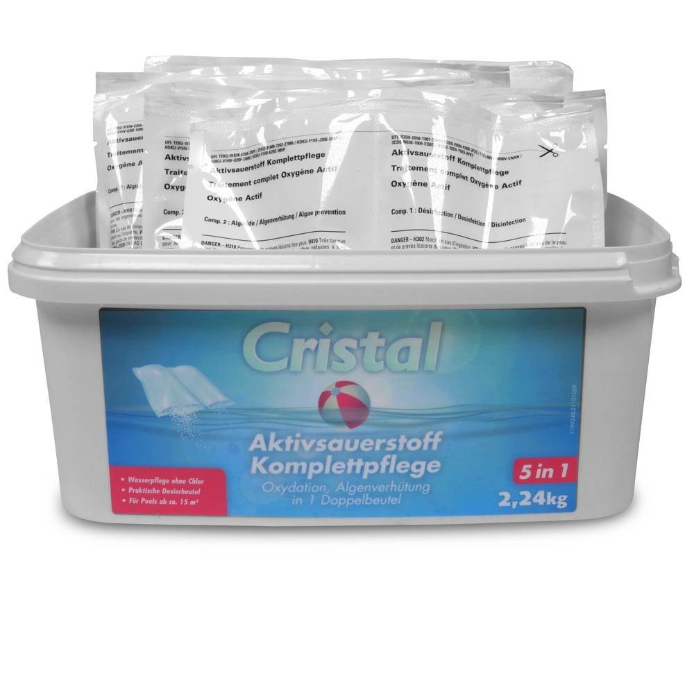 Cristal Poolpflege CRISTAL Aktivsauerstoff Komplettpflege 2,24 kg, (völlig ohne Chlor, Algenverhütung, Klareffekt, pH-Pufferung, Härtestabilisator), Synergieeffekt