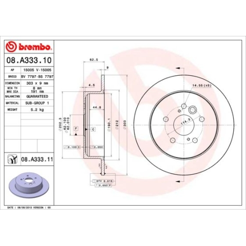 08.A333.11 BREMSSCHEIBE BREMBO HA  VP2 - ATU