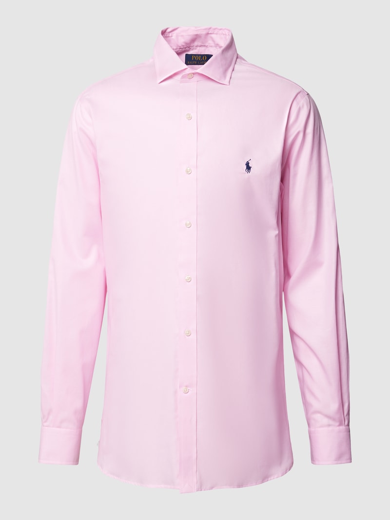 Slim Fit Business-Hemd mit Logo-Stitching in pink