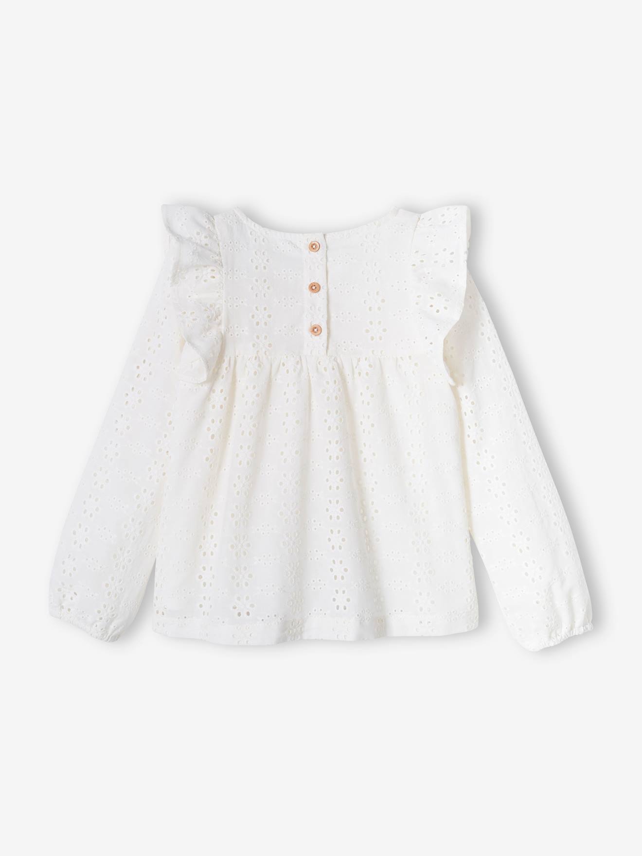 Blouse à volants en broderie anglaise fille écru