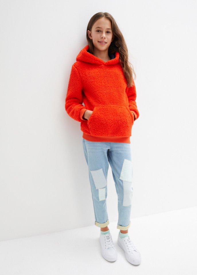 Mädchen Teddy-Fleeceshirt mit Kapuze