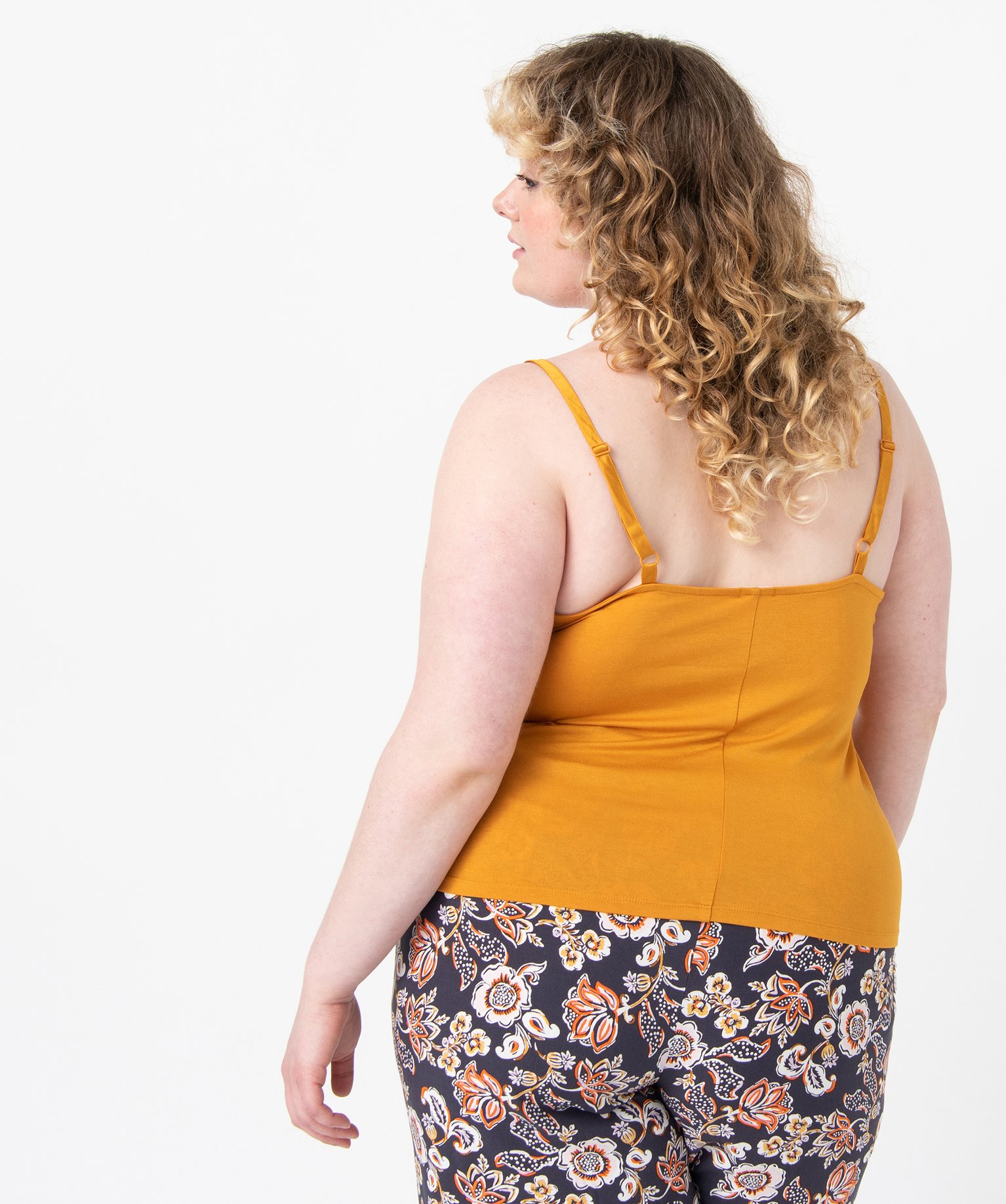 Débardeur femme grande taille avec empiècement dentelle jaune | GEMO