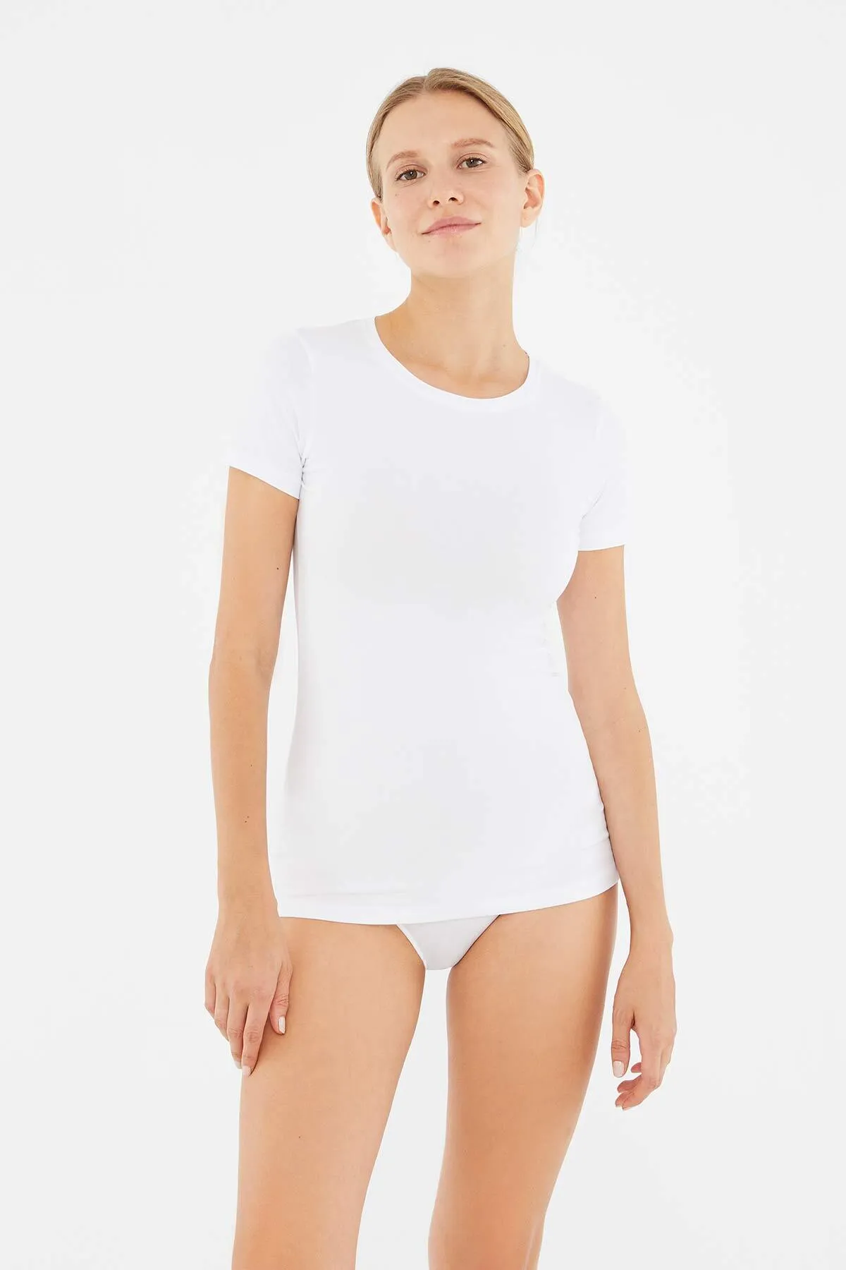 Dagi  Weißes Baumwoll-T-Shirt mit Rundhalsausschnitt