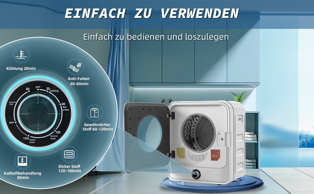 Fangqi Ablufttrockner Edelstahltrockner, 830W,Mehrfachfiltration,5 Programme,wandmontierbar, 3 kg, 3kg, tatsächlich bis 4,5kg, Überhitzungsschutz