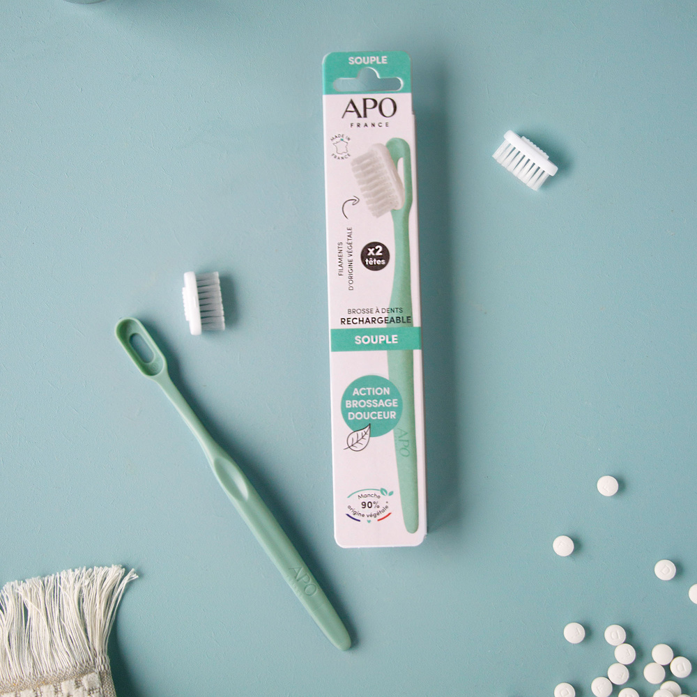 APO France BROSSE À DENTS RECHARGEABLE : 1 MANCHE + 2 TÊTES SOUPLES Brosse à Dents