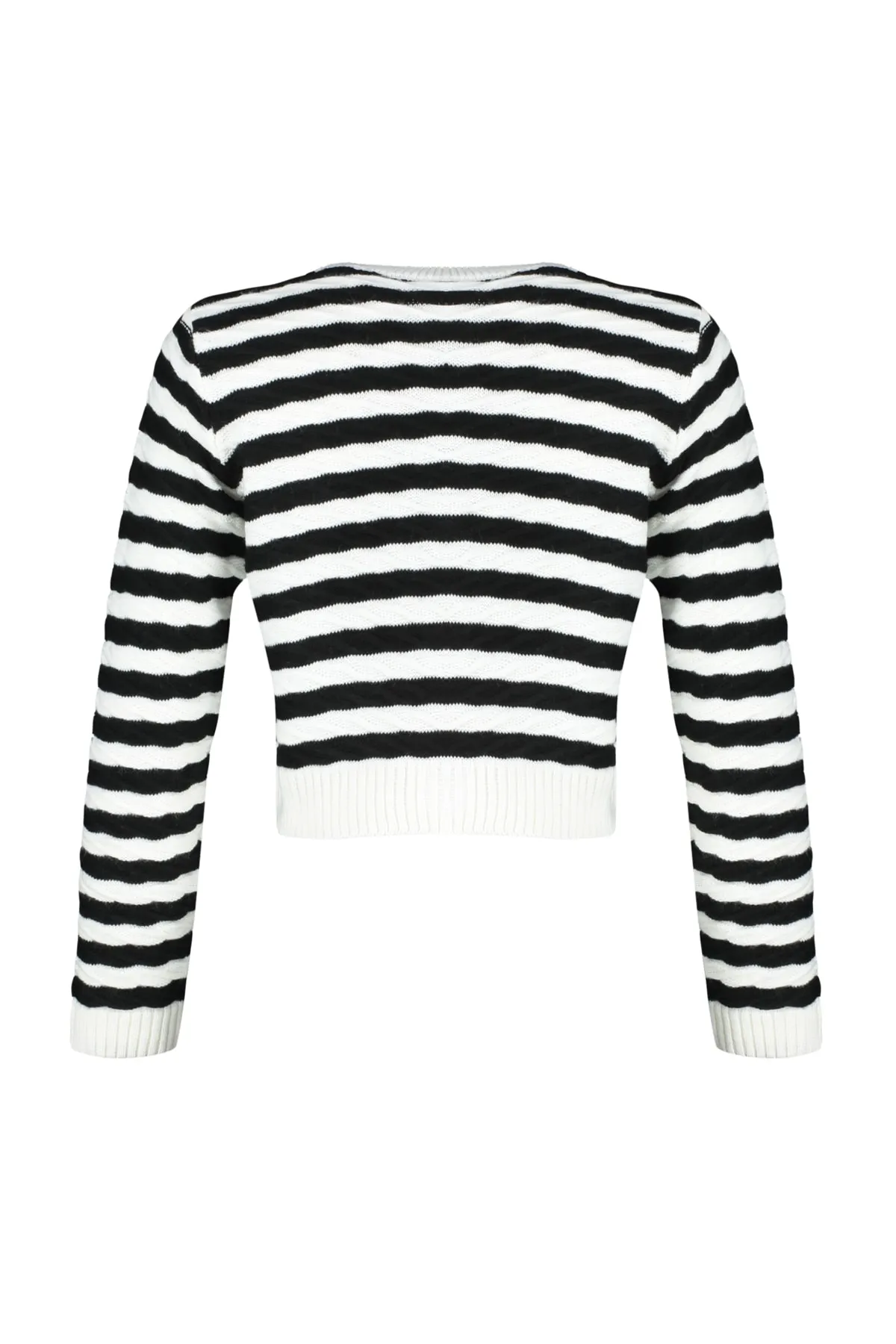 Trendyol Collection  Ecrufarbene, kurze Strickjacke mit Streifenmuster TWOAW24HI00293