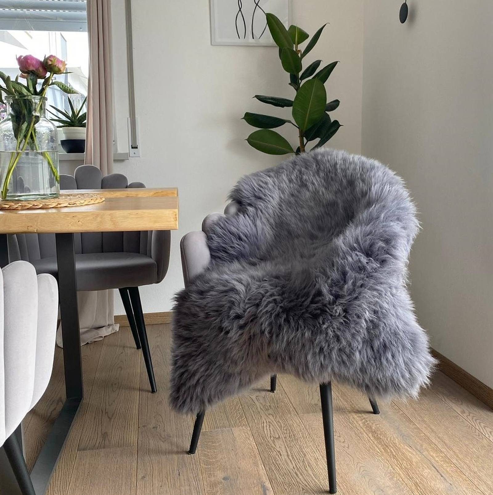 Fellteppich, Hollert, Australisches Merino Lammfell Grau Schaffell Echtfell Teppich Läufer