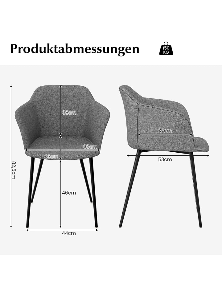 COSTWAY Esszimmerstühle 2er Set in Anthrazit günstig kaufen onesize
