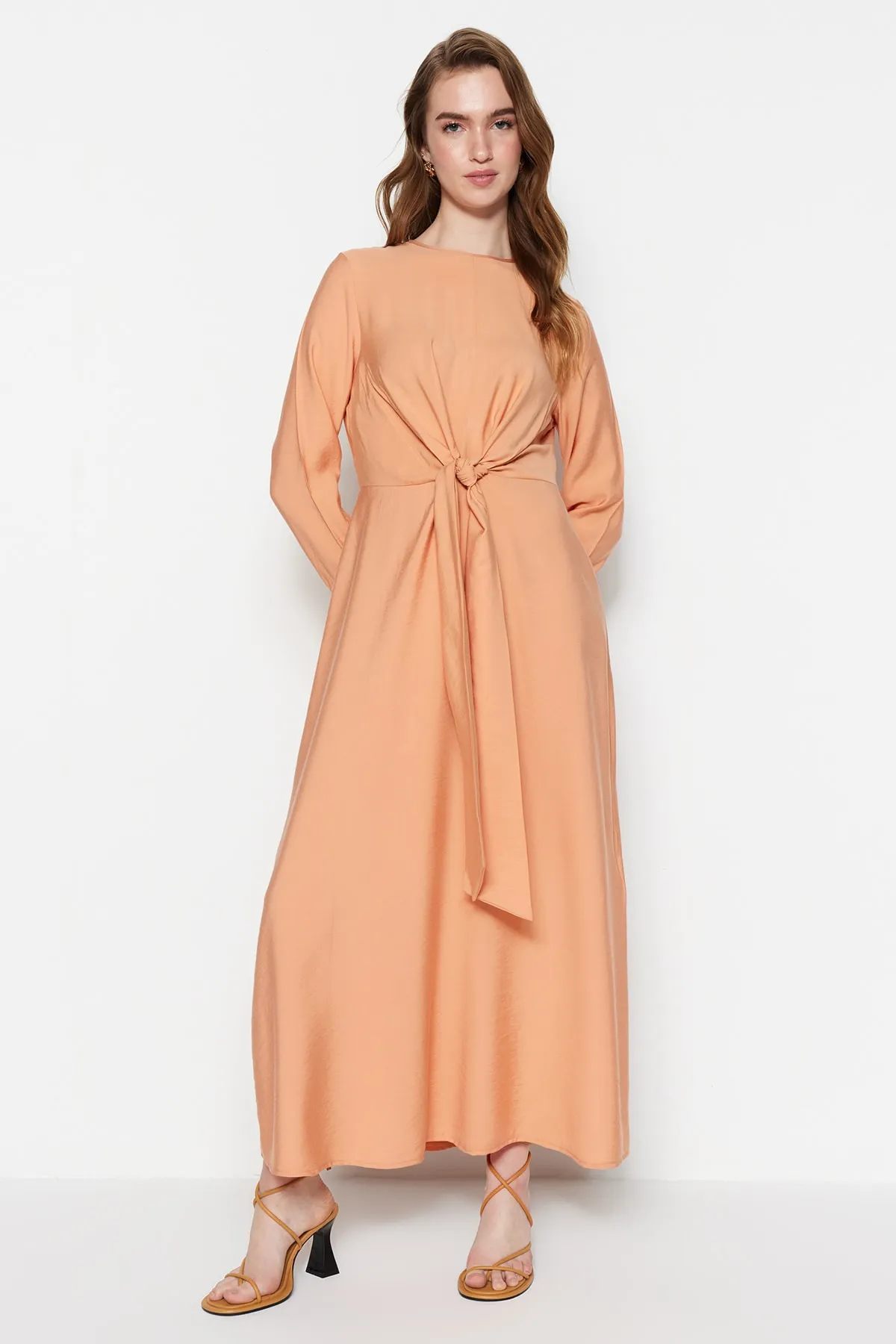 Trendyol Modest  Helloranges gewebtes Kleid mit Taillenschnürung TCTSS23EB00221