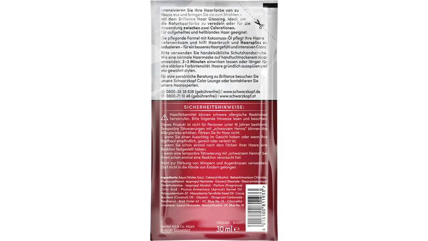Schwarzkopf Brillance Glanz-Behandlung Haar Glossing Sachet 30 ml kühles blond - kühles blond