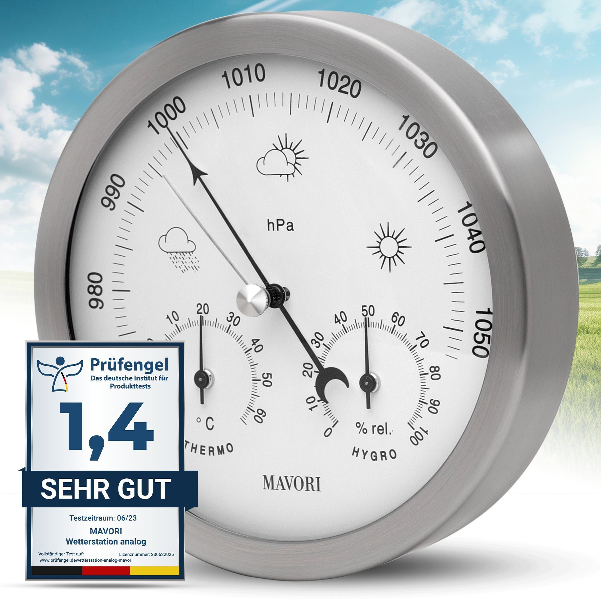 MAVORI Wetterstation analog - 3in1 Barometer, Hygrometer & Thermometer Wetterstation