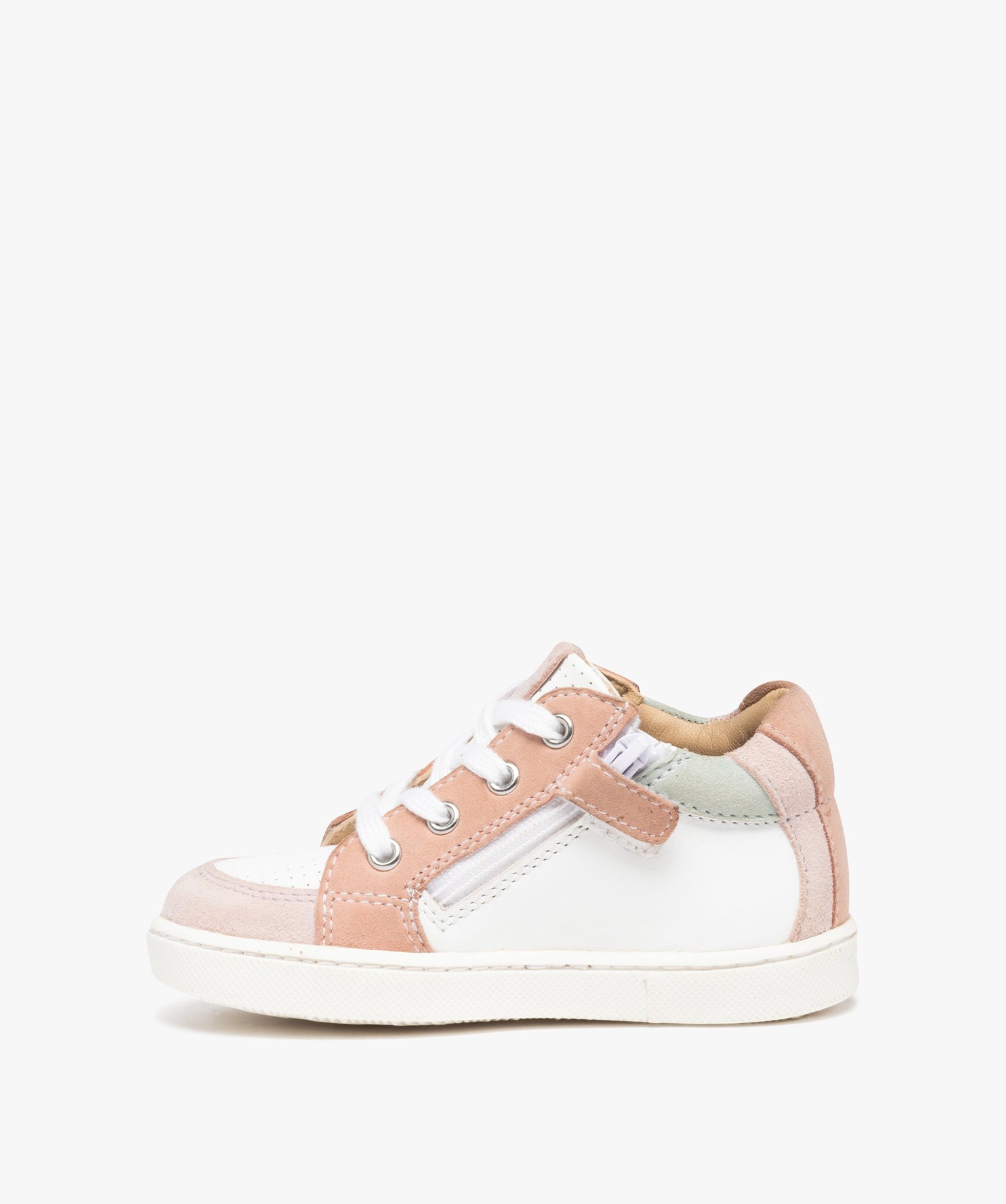 Baskets bébé fille dessus cuir à lacets et zip – NA! blanc | GEMO