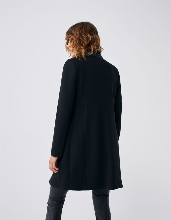 Manteau mi-long noir double col enduit femme