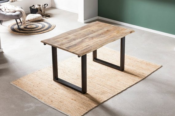 Junado® Baumkantentisch Noar, Mango Massivholz, naturfarben, natürliche Baumkante, 2 Ansteckplatten