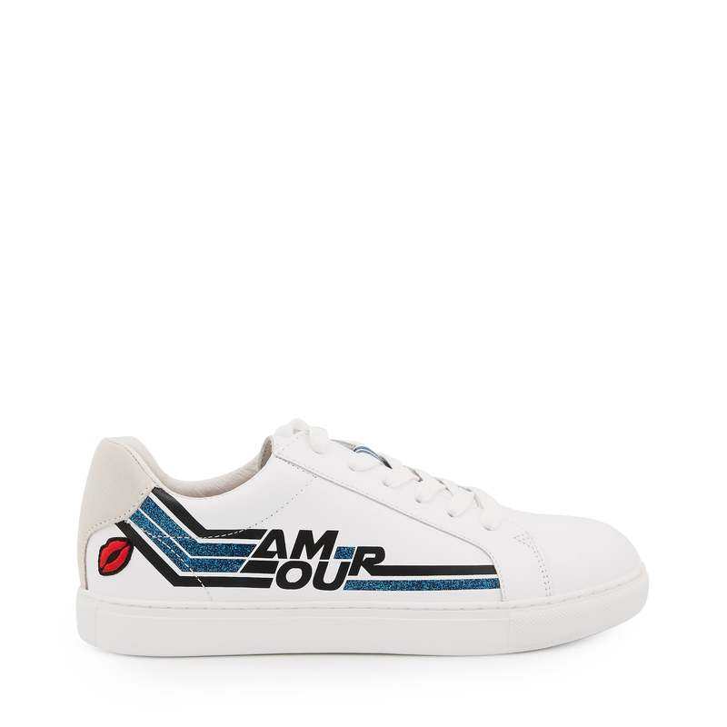 Baskets en cuir Simone retro amour blanc/bleu