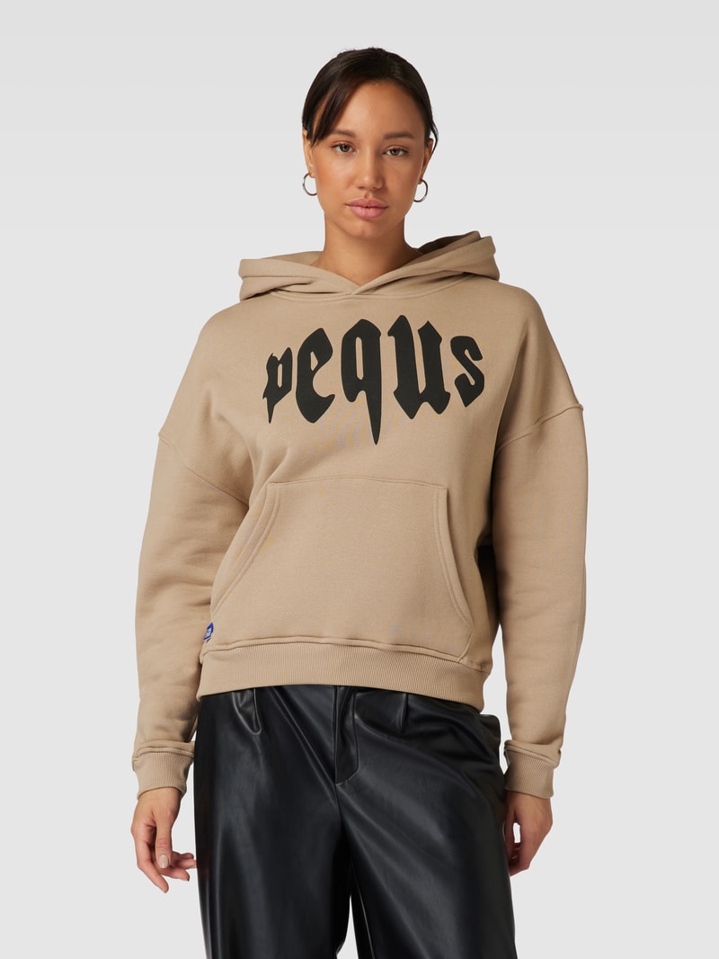 Cropped Hoodie mit Label-Print Modell 'Mythic' in beige