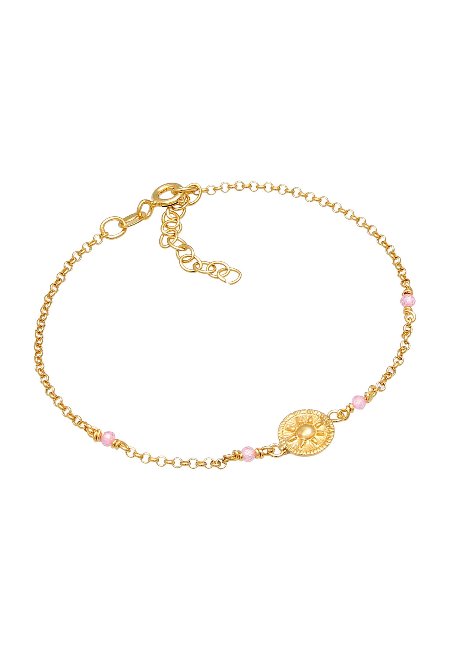 Moneda ajustable Elli Ladies Sun Vintage Trend con cuarzo rosa en plata de ley 925 chapada en oro.