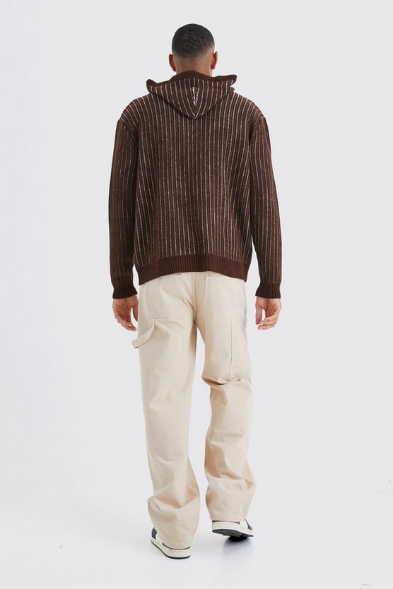 Tall gerippter Oversize Strick-Hoodie