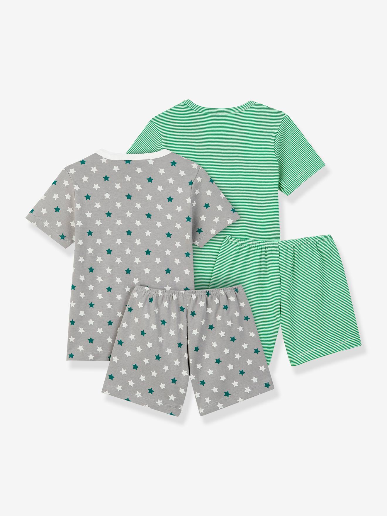 Lot de 2 pyjacourts étoiles et milleraies en coton garçon PETIT BATEAU étoiles et rayures