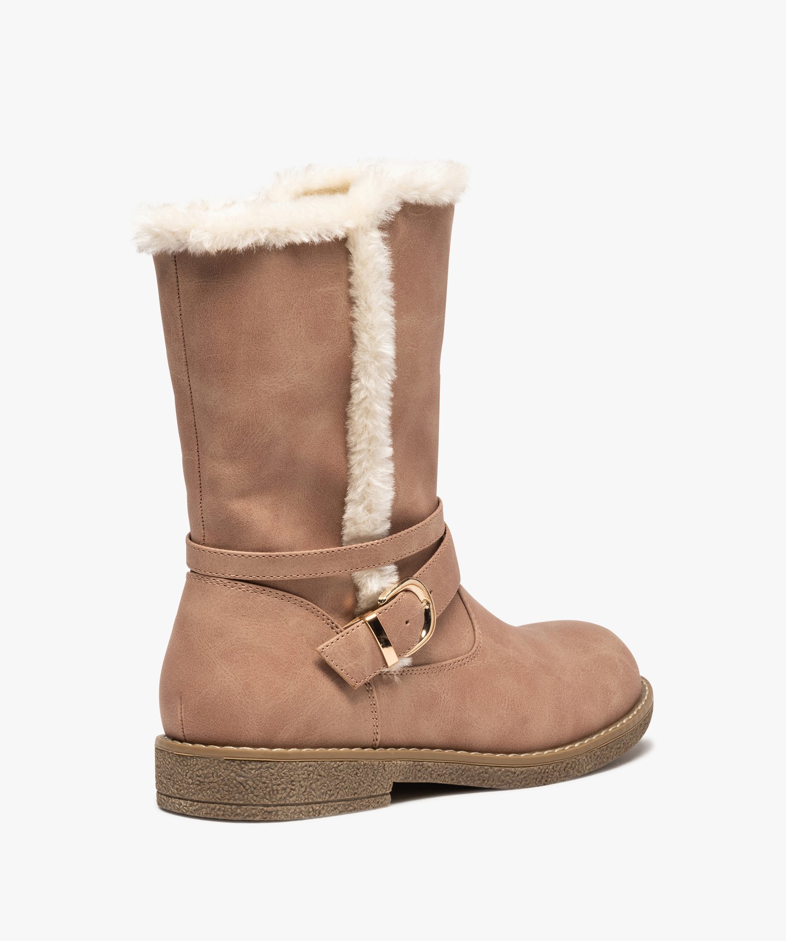 Boots fourrées femme plates unies avec bride décorative rose | GEMO