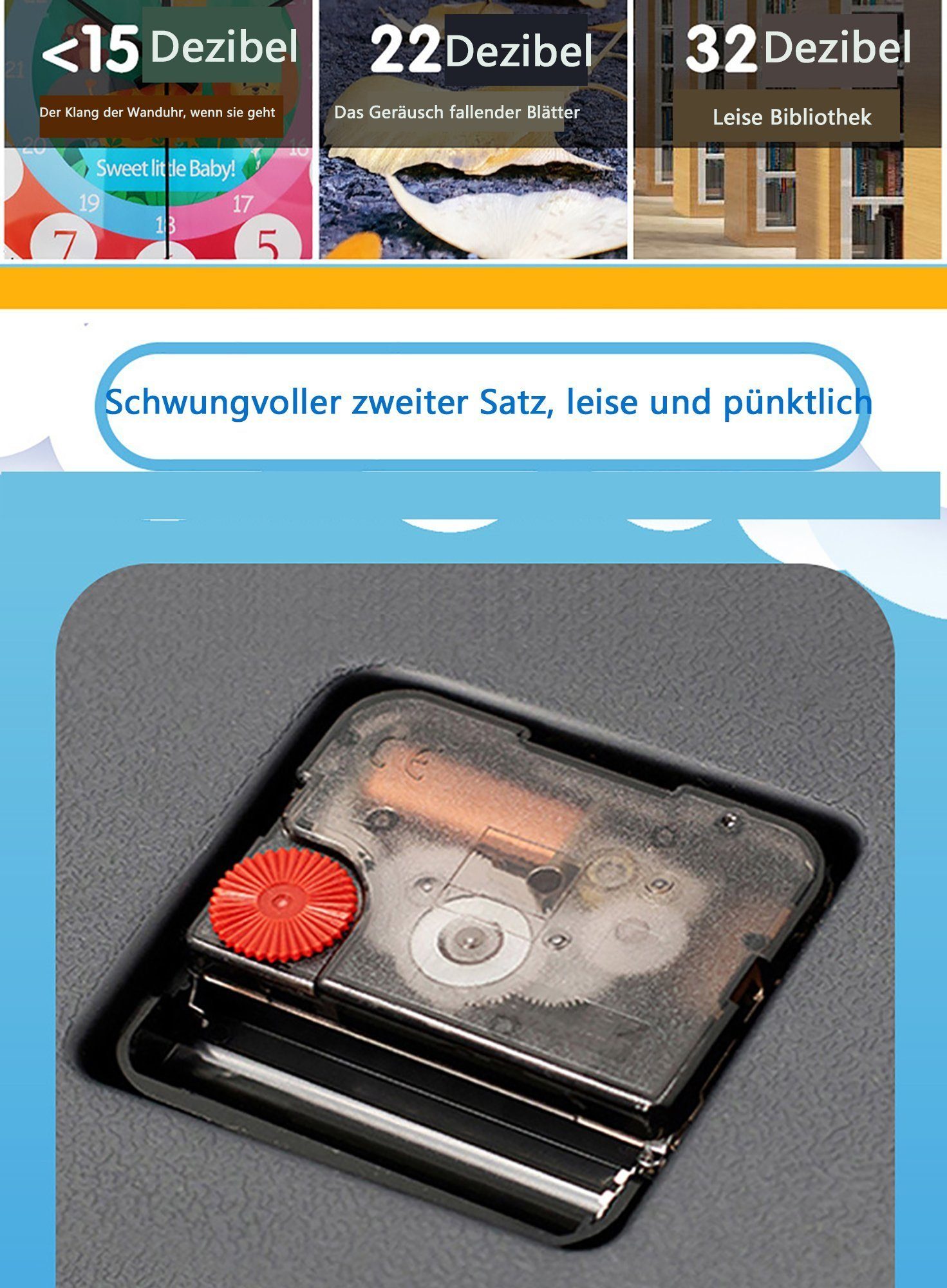 KUGI Wanduhr Wanduhr Kinder- LernWanduhren - Bunte LernUhren - Analoge Wanduhren (ohne Ticken .20 cm Quartz geräuschlos Zimmer Jungen Mädchen 8 Zoll)