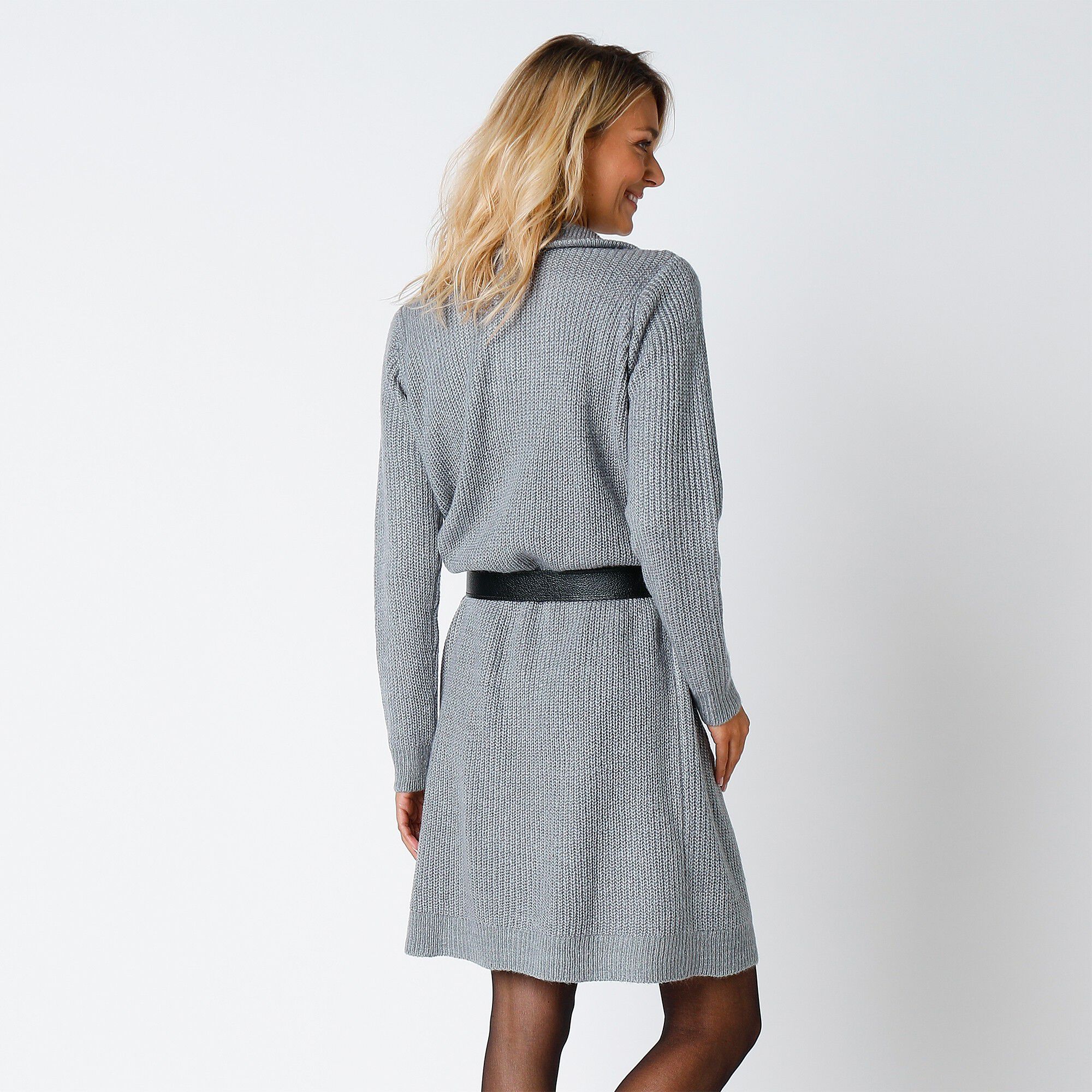 Robe pull col zippé, maille anglaise