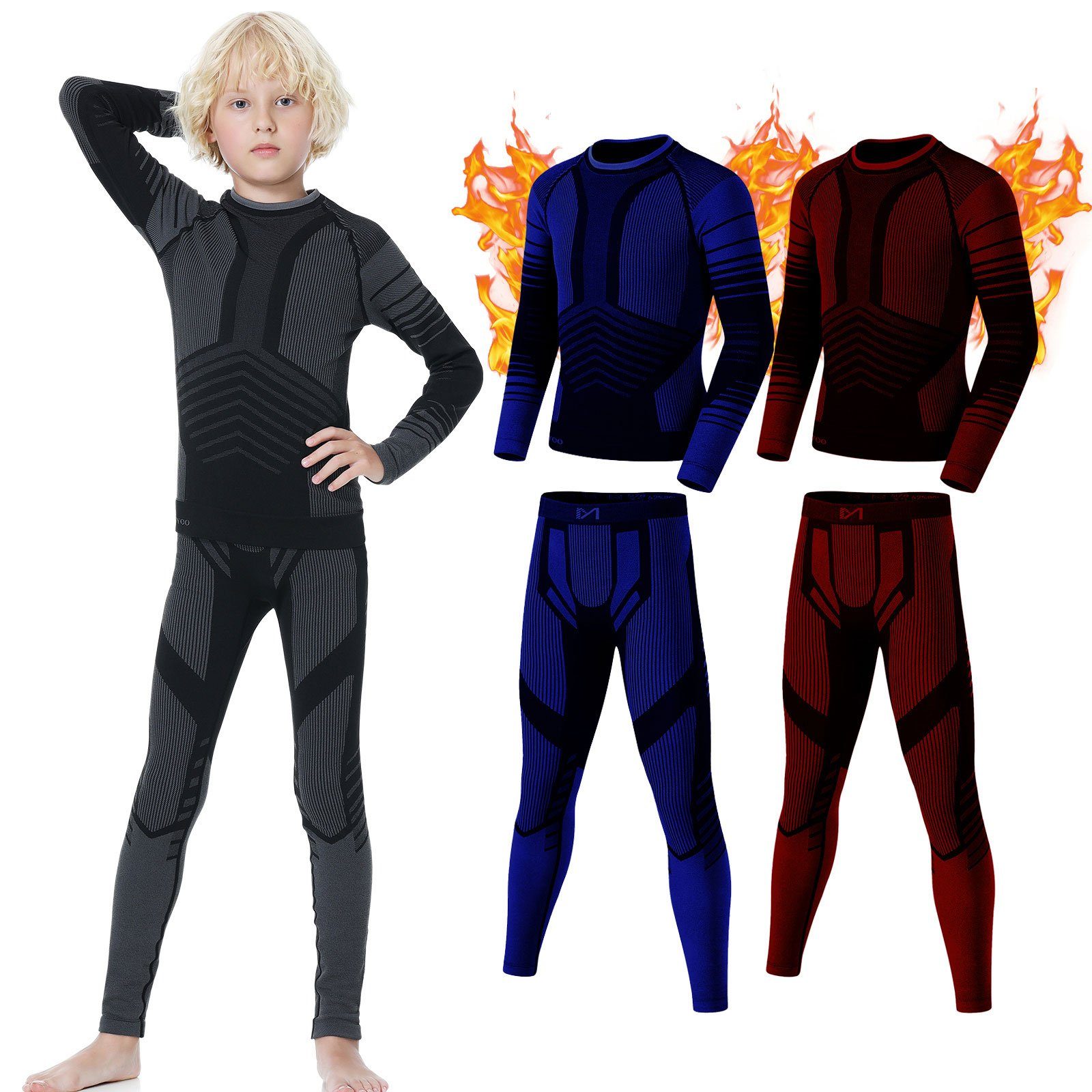 MEETYOO Thermounterhemd Kinder lange Unterhose Thermounterwäsche Set (Sport Ski Unterhemd Funktionswäsche, Fleece Funktionswäsche) Jungen Mädchen Skiunterwäsche