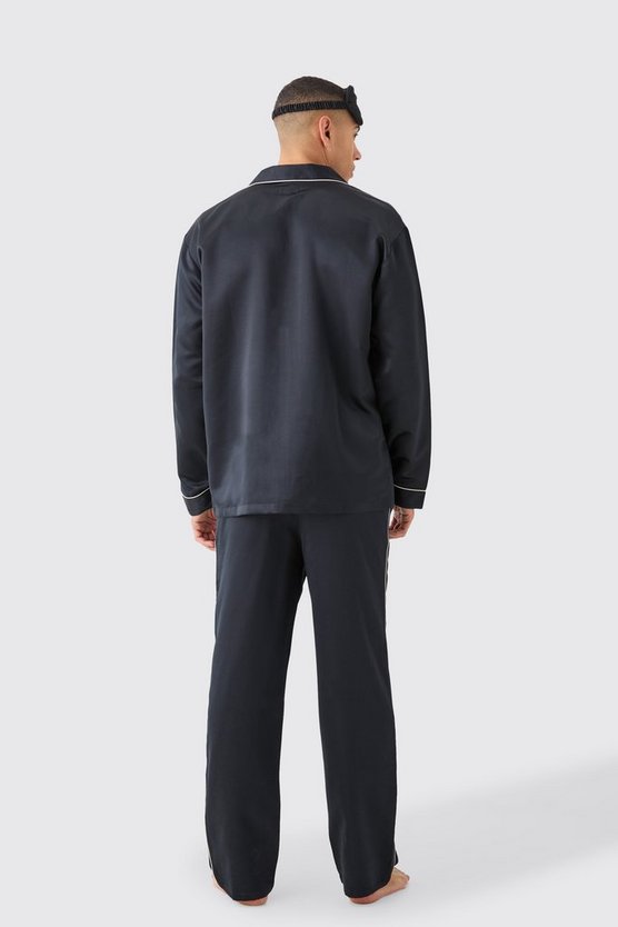 Satin Paspeln Hemd & Loungewear-Hose