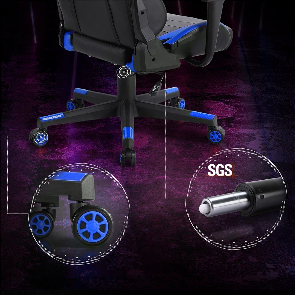 Yaheetech Gaming-Stuhl, Ergonomisches Design mit Kopfstütze und Lendenkissen