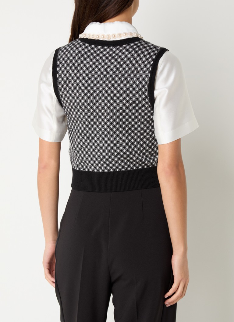 Sandro Fine-knit spencer in cashmere wool blend with checked design
