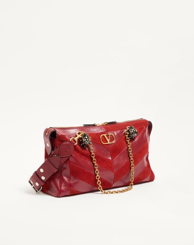 Valentino Garavani Panthea Medium Chevron Ruskind og Nappa Skuldertaske
