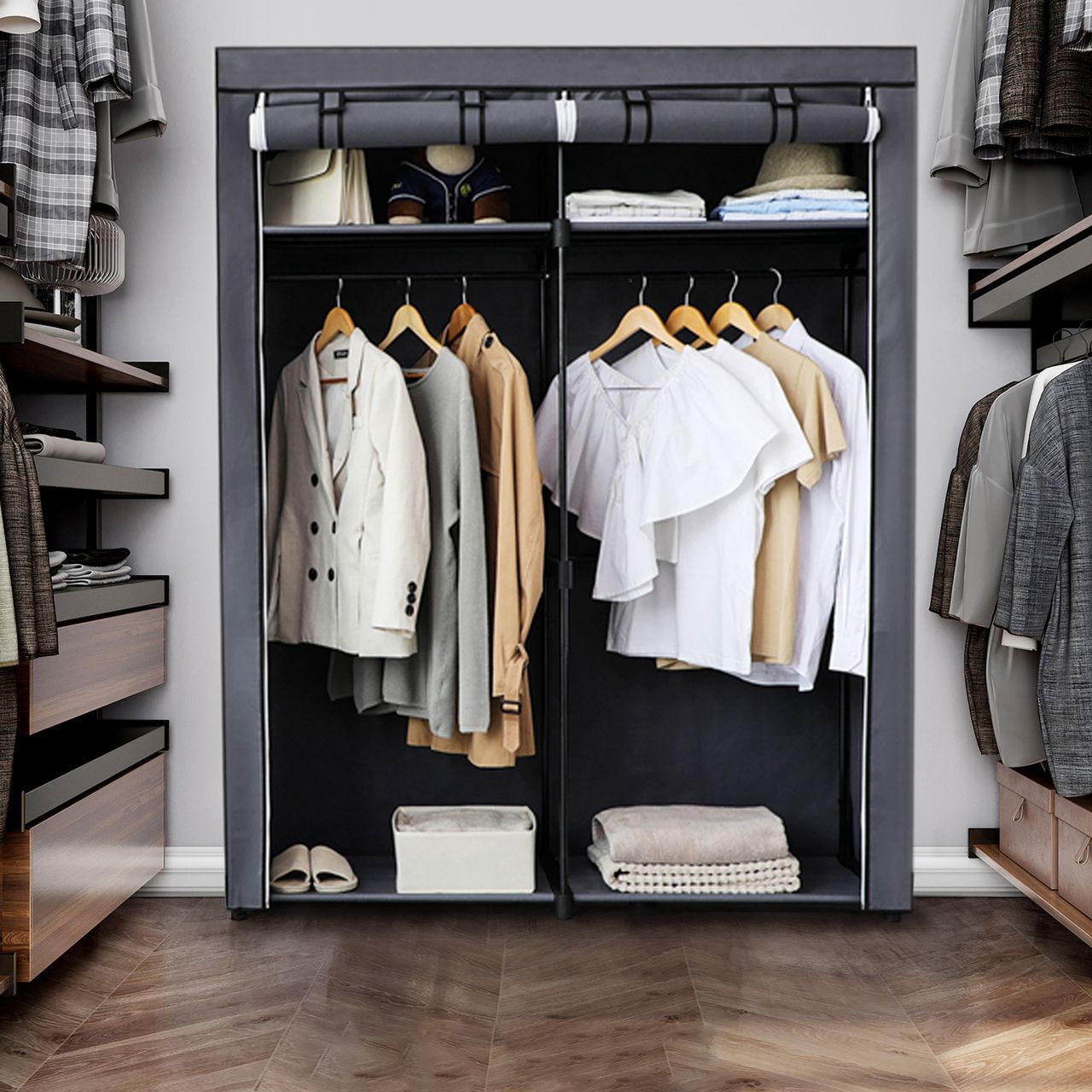 Songmics Garderobe mit 2 Kleiderstangen, 140 x 43 x 174 cm